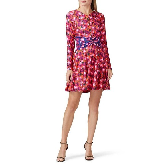 Delfi Collective Morris Dress Red Floral Knee Length Cocktail Formal Women's L - Picture 1 of 8